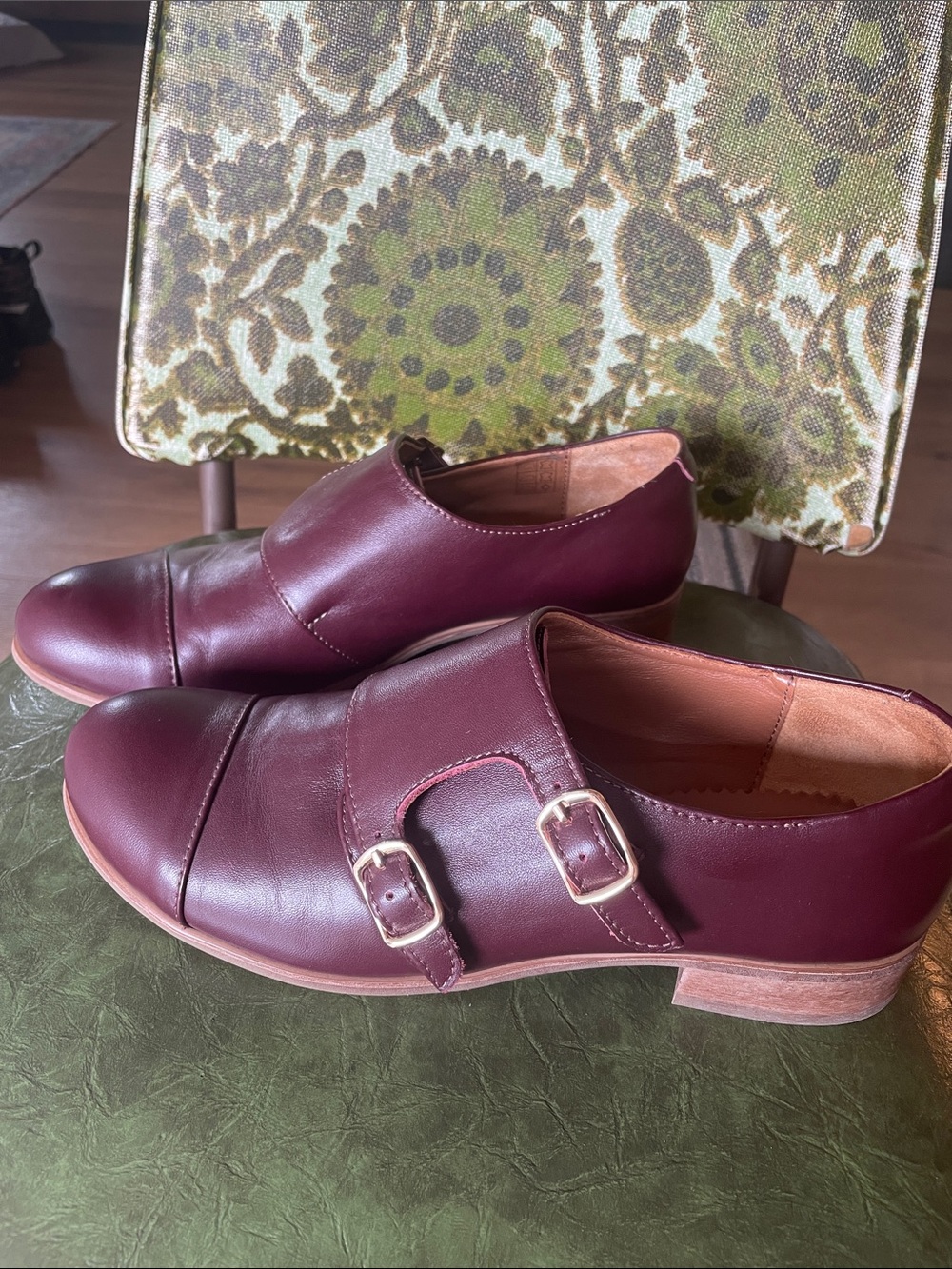 Julia Bo burgundy double buckle loafers “Baron Monk”